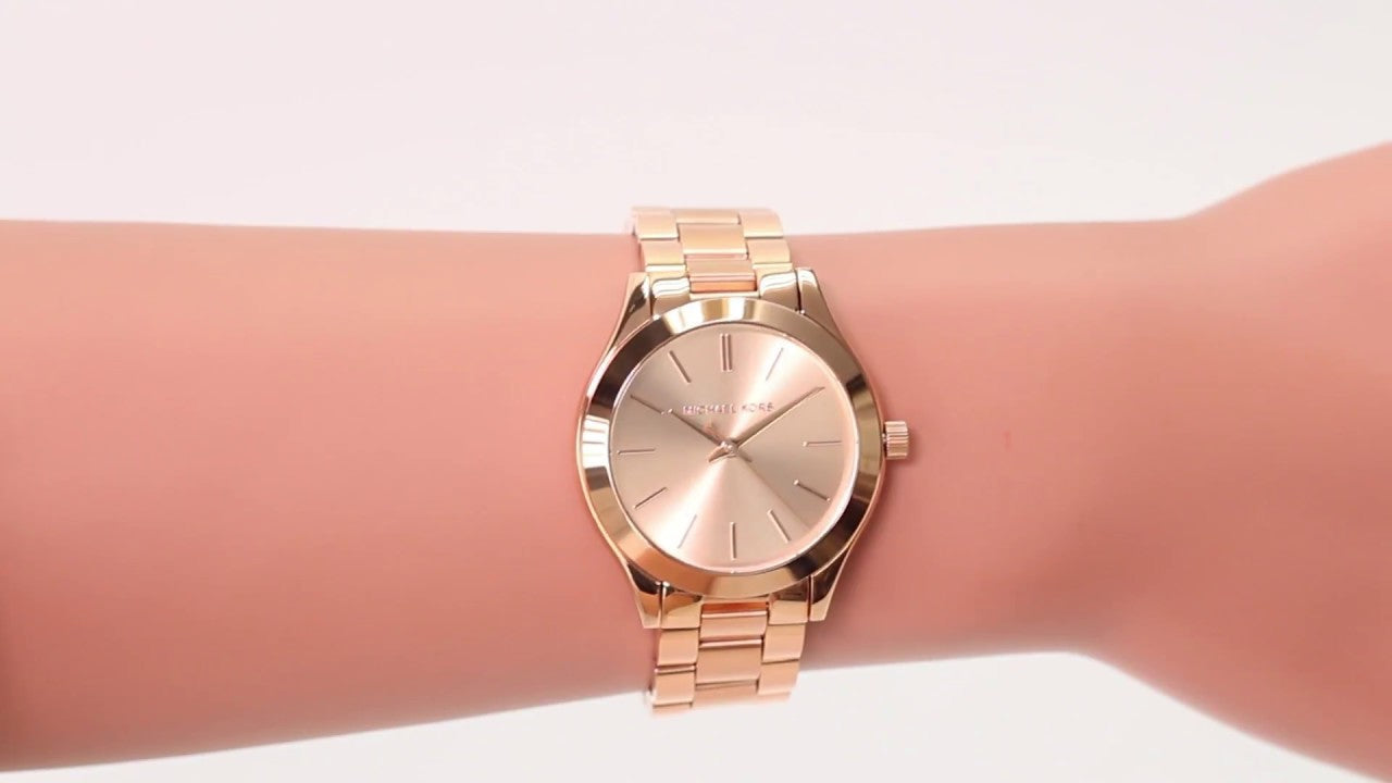 Michael Kors Slim Runway Rose Gold Dial Steel Strap Watch for Women - MK3513