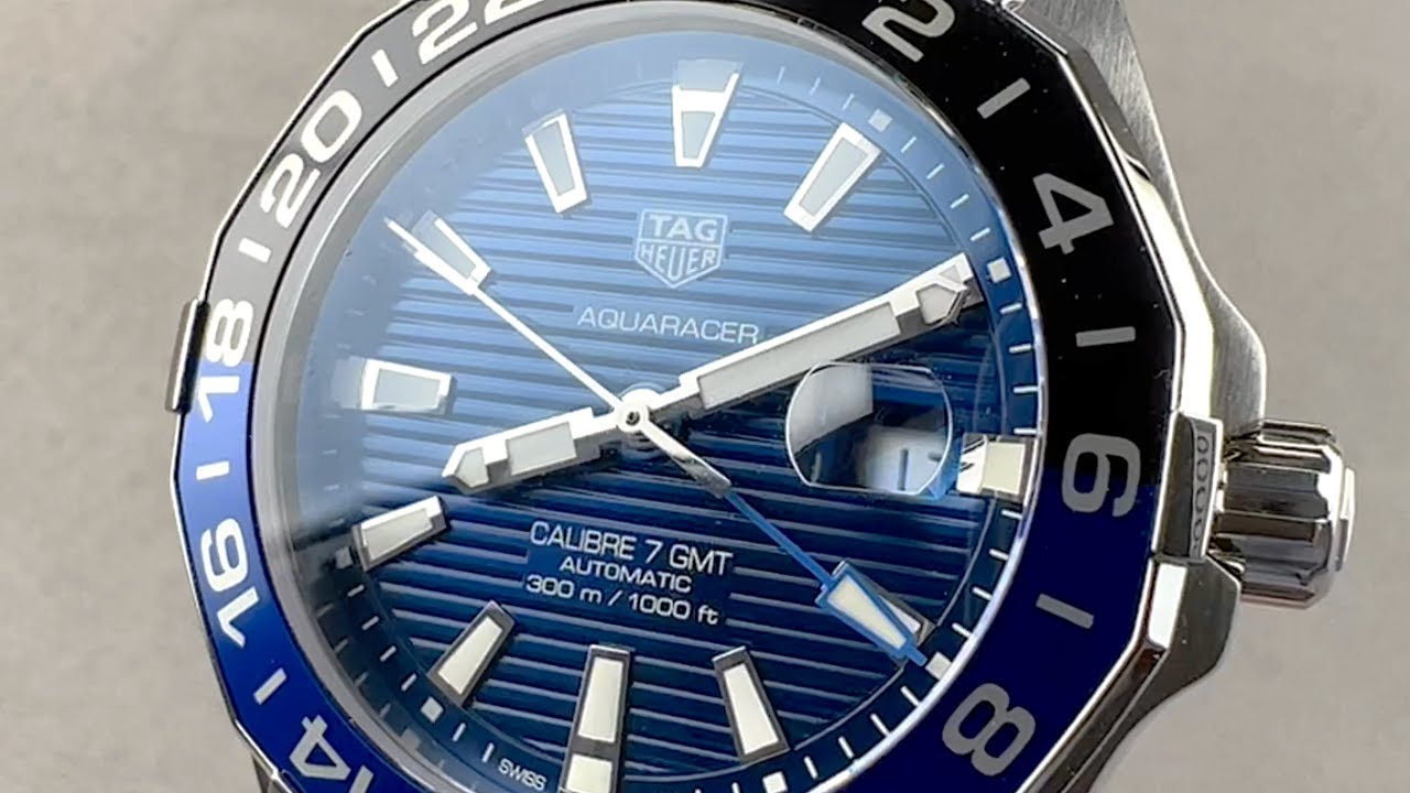 Tag Heuer Aquaracer GMT Blue Dial Calibre 6 Automatic Blue Dial Silver Steel Strap Watch for Men - WAY201T.BA0927