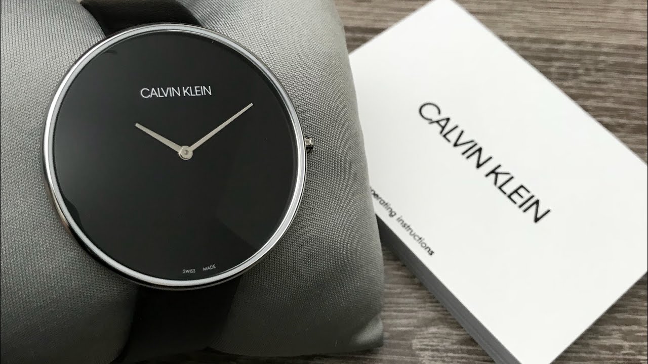 Calvin Klein Full Moon Black Dial Black Leather Strap Watch for Women - K8Y231C1