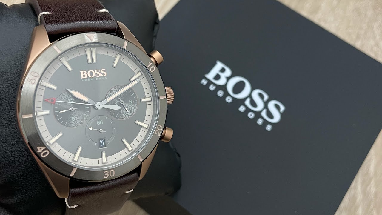 Hugo Boss Grand Prix Grey Dial Brown Leather Strap Watch for Men -  1513476