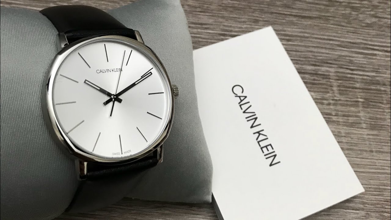 Calvin Klein Posh Silver Dial Black Leather Strap Watch for Men - K8Q311C6