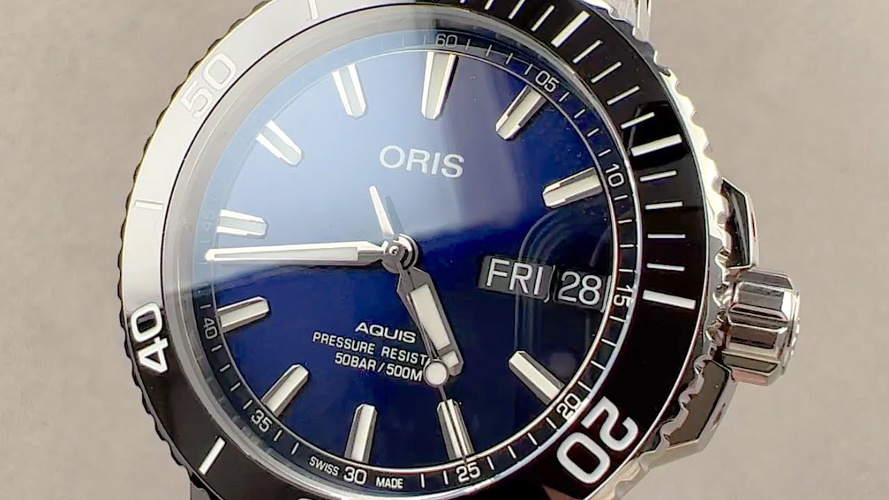 Oris Aquis Date Blue Dial Black Rubber Strap Watch for Men - 0173377304152-0742464EB