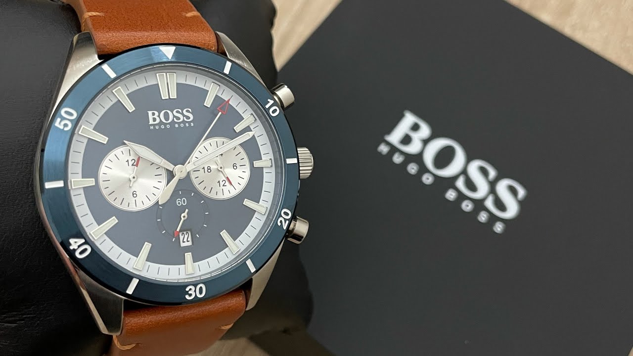 Hugo Boss Santiago Chronograph Blue Dial Brown Leather Strap Watch for Men - 1513860