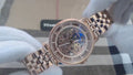 Fossil Boyfriend Automatic Skeleton Rose Gold Dial Rose Gold Steel Strap Watch for Women - ME3065