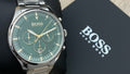 Hugo Boss Pioneer Chronograph Green Dial Silver Steel Strap Watch for Men - 1513868