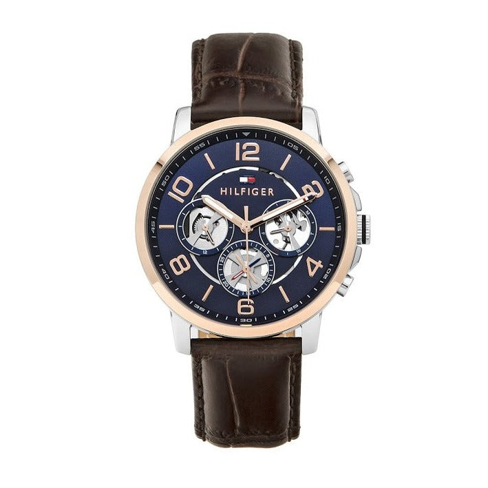 Tommy Hilfiger Keagan Chronograph Blue Dial Brown Leather Strap Watch for Men - 1791290