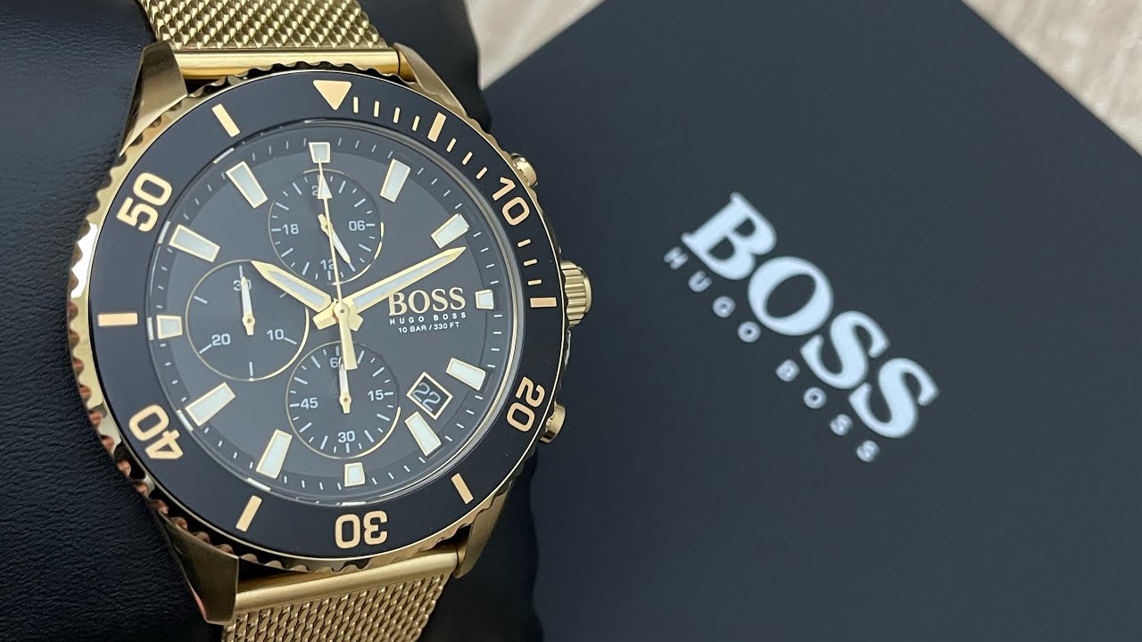 Hugo Boss Admiral Chronograph Black Dial Gold Mesh Bracelet Watch for Men - 1513906