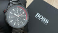 Hugo Boss Globetrotter Black Dial Black Steel Strap Watch for Men - 1513825