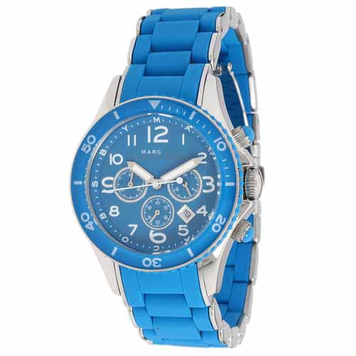 Marc Jacobs Rock Chronograph Blue Dial Blue Silicone Steel Strap Watch for Women - MBM2575