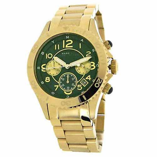 Marc Jacobs Rock Green Dial Gold Stainless Steel Strap Watch for Women - MBM3252