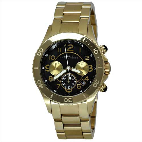 Marc Jacobs Rock Black Dial Gold Stainless Steel Strap Watch for Women - MBM3253