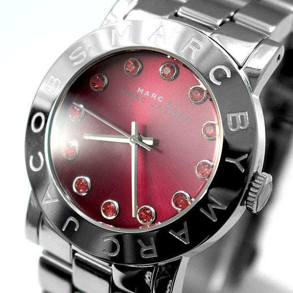 Marc Jacobs Amy Red Dial Silver Stainless Steel Strap Watch for Women - MBM3335