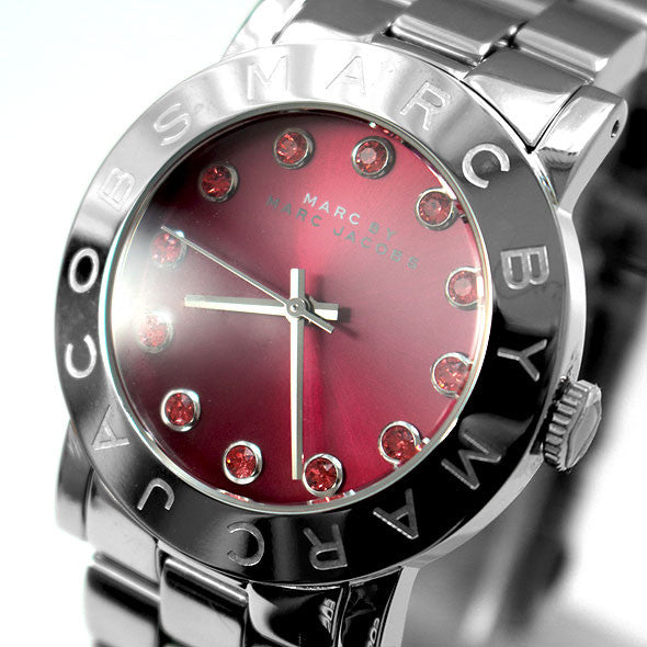 Marc Jacobs Amy Red Dial Silver Stainless Steel Strap Watch for Women - MBM3333