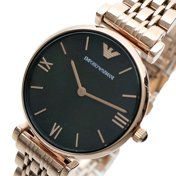 Emporio Armani Gianni T-Bar Mother of Pearl Black Dial Rose Gold Steel Strap Watch For Women - AR11145