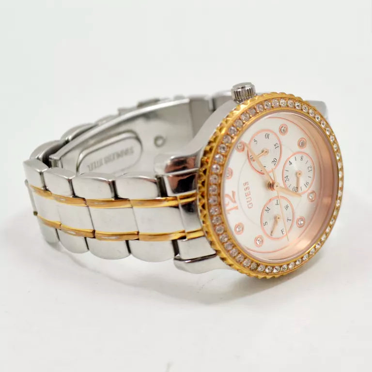 Guess Enchanting Diamonds Silver Dial Two Tone Steel Strap Watch for Women - W0305L3