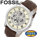 Fossil Grant Automatic Skeleton White Dial Brown Leather Strap Watch for Men -  ME3027