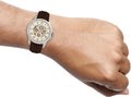 Fossil Grant Automatic White Dial Brown Leather Strap Watch for Men - ME3052