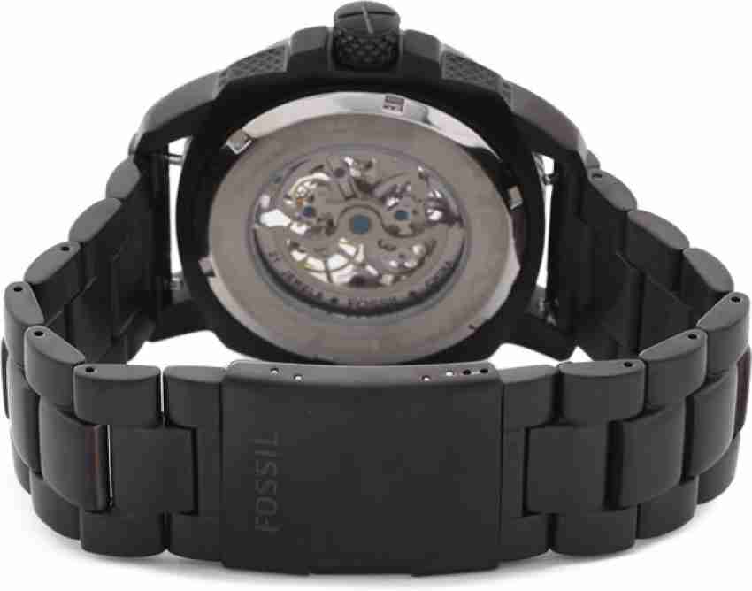 Fossil Modern Machine Automatic Silver Dial Black Steel Strap Watch for Men - ME3080