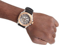 Fossil Modern Machine Automatic Skeleton Silver Dial Black Leather Strap Watch for Men - ME3082