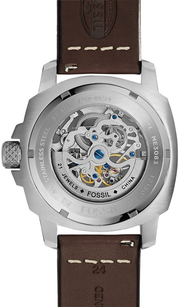 Fossil Modern Machine Automatic Skeleton White Dial Brown Leather Strap Watch for Women - ME3083