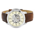 Fossil Grant Automatic Skeleton Beige Dial Brown Leather Strap Watch for Men - ME3099