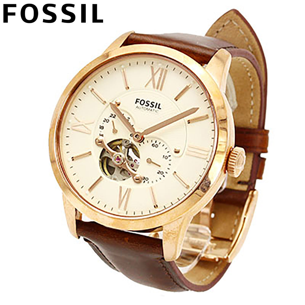 Fossil Townsman Beige Dial Brown Leather Strap Watch for Men - ME3105