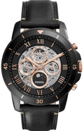 Fossil Grant Sport Automatic Skeleton Black Dial Black Leather Strap Watch for Men - ME3138