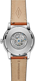 Fossil Townsman Automatic Skeleton Blue Dial Brown Leather Strap Watch for Men - ME3154