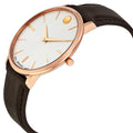 Movado Ultra Slim White Dial Brown Leather Strap Watch For Men - 0607089