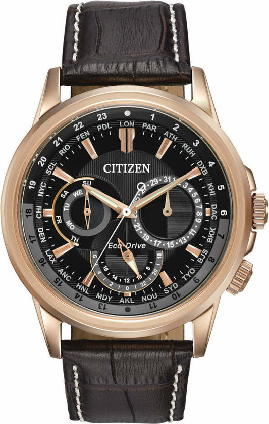 Citizen Eco Drive Calendrier Black Dial Brown Leather StrapWatch For Men - BU2023-12E