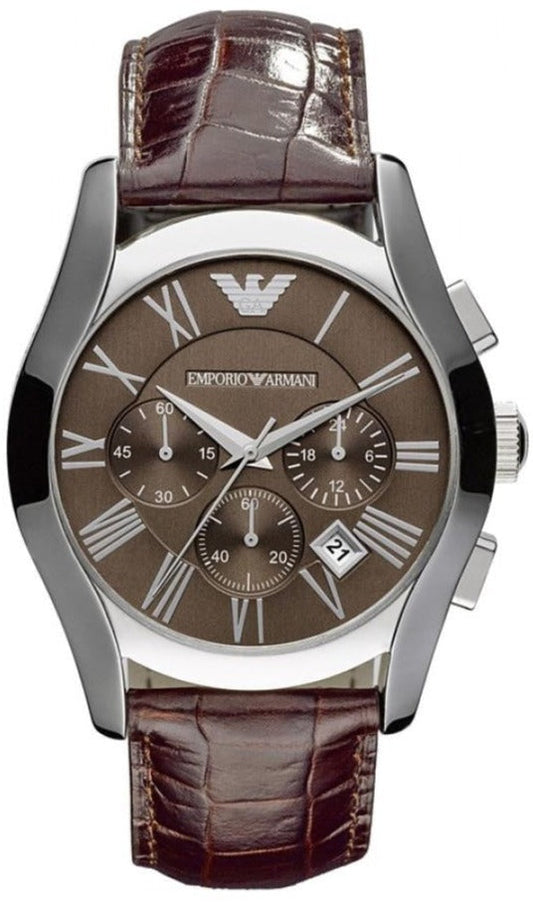 Emporio Armani Valente Chronograph Brown Dial Brown Leather Strap Watch For Men - AR0671