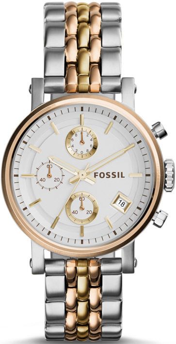 Fossil Boyfriend Chronograph White Dial Two Tone Steel Strap Watch for Women - ES3840