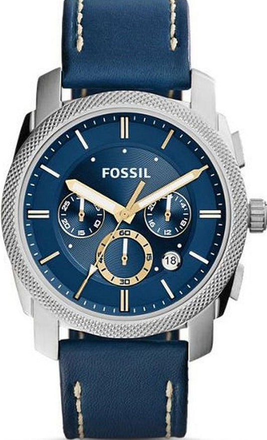 Fossil Machine Chronograph Blue Dial Blue Leather Strap Watch for Men - FS5262