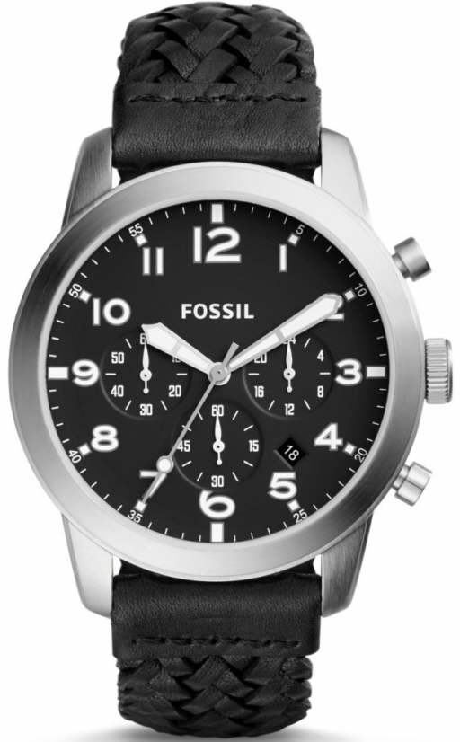 Fossil Pilot 54 Chronograph Black Dial Black Leather Strap Watch for Men - FS5181