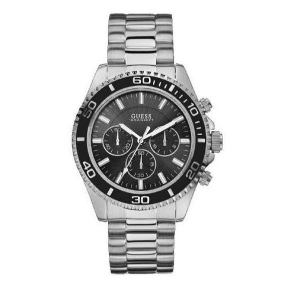 Guess Chaser Chronograph Black Dial Silver Steel Strap Watch for Men - W0170G1