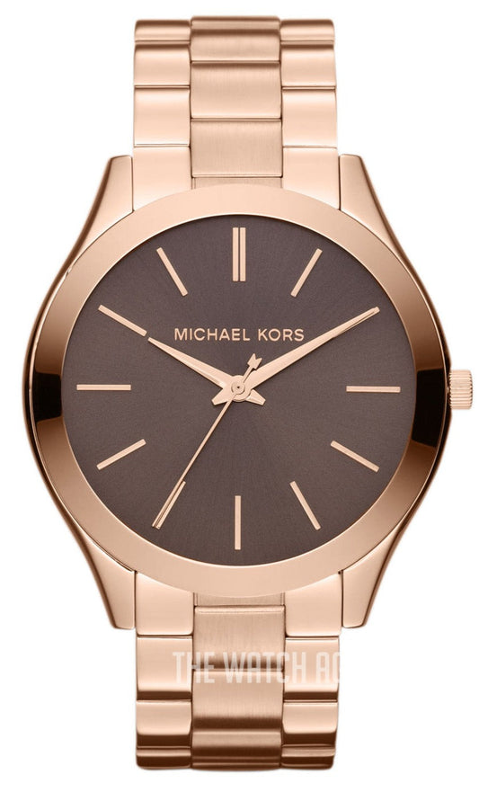 Michael Kors Slim Runway Brown Dial Rose Gold Stainless Steel Strap Watch for Women - MK3181