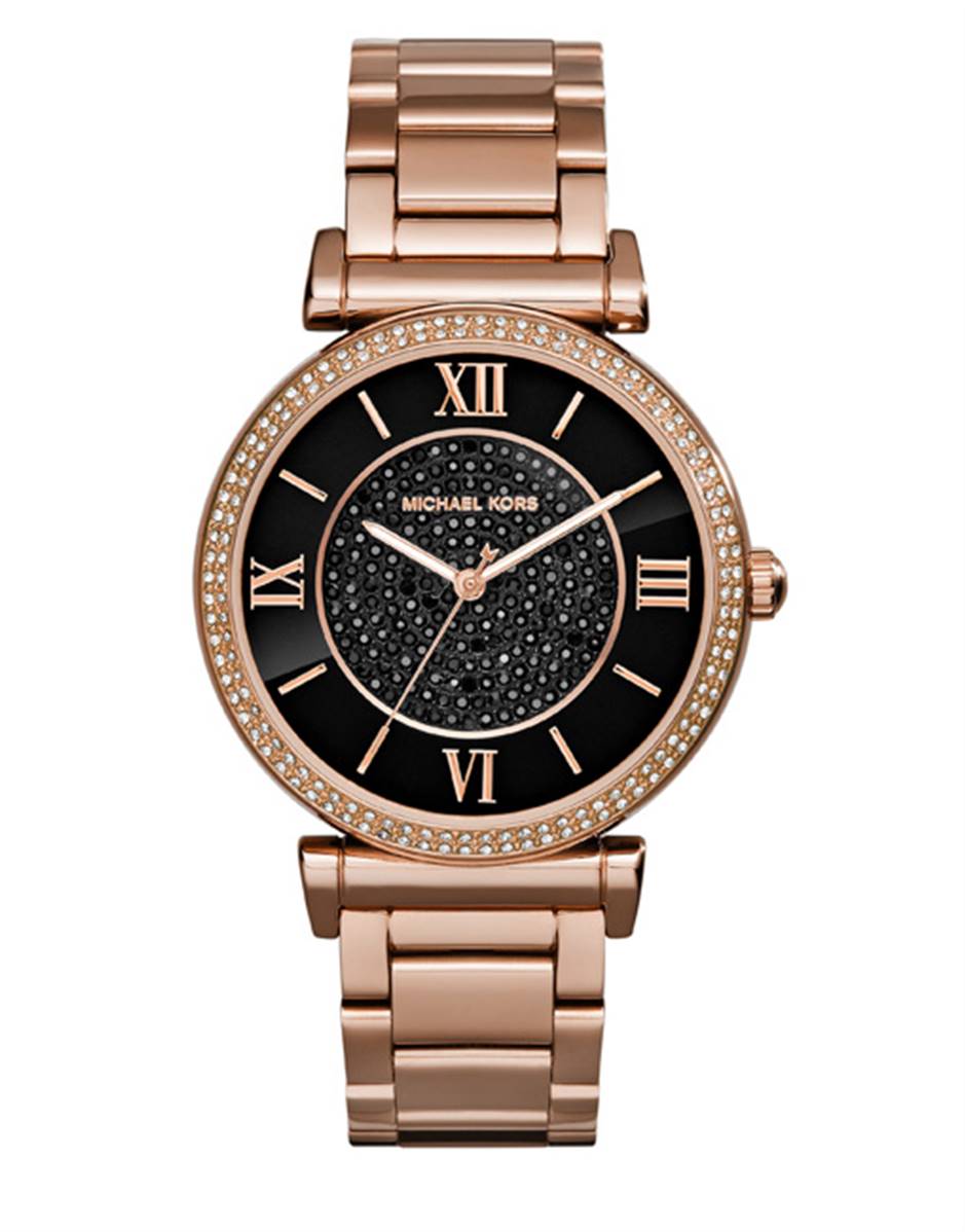 Michael Kors Catlin Black Diamonds Dial Rose Gold Steel Strap Watch for Women - MK3356