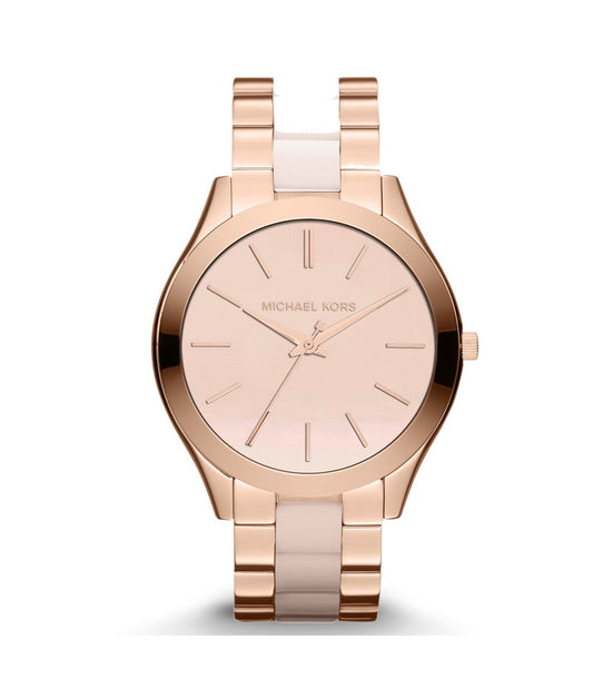 Michael Kors Slim Runway Rose Gold Dial Two Tone Steel Strap Watch for Women - MK4294