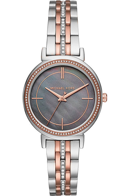 Michael Kors Cinthia Mother of Pearl Grey Dial Two Tone Steel Strap Watch for Women - MK3642
