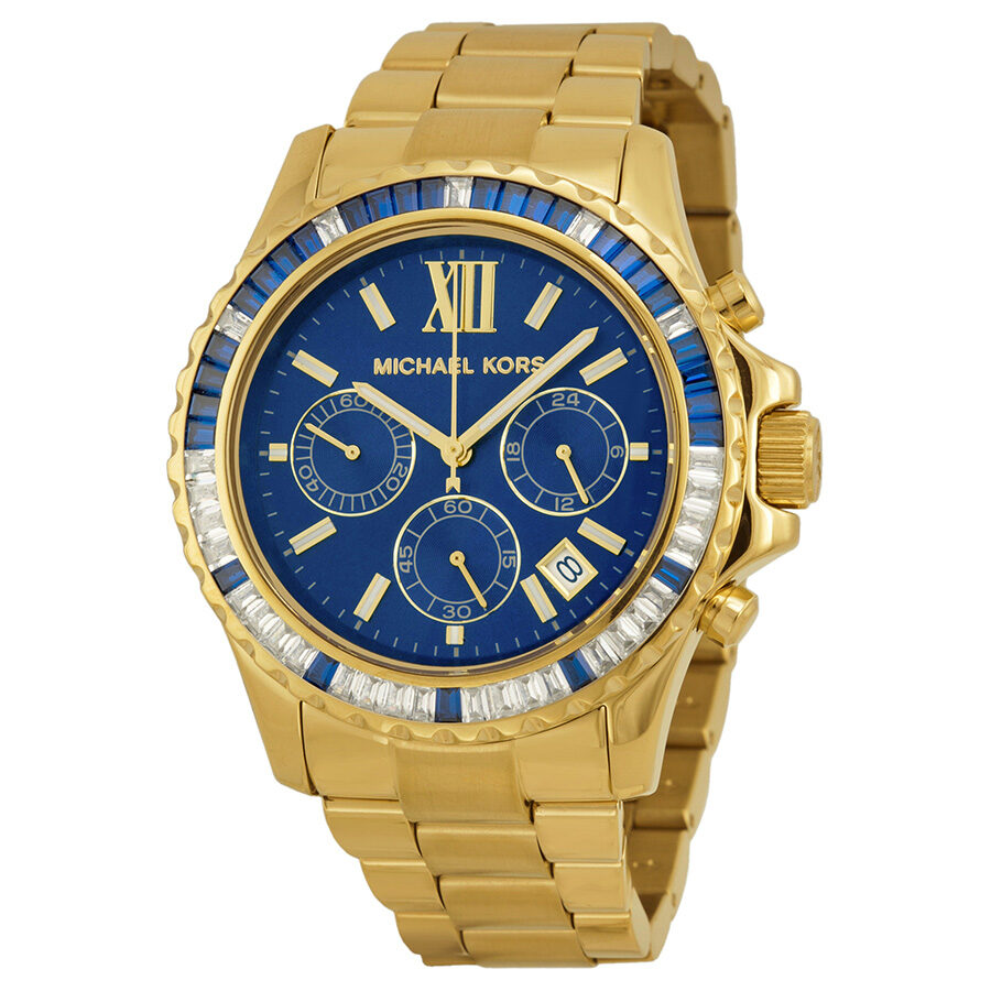 Michael Kors Everest Chronograph Blue Dial Gold Steel Strap Watch for Women - MK5754