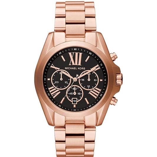 Michael Kors Bradshaw Black Dial Rose Gold Steel Strap Watch for Women - MK5854