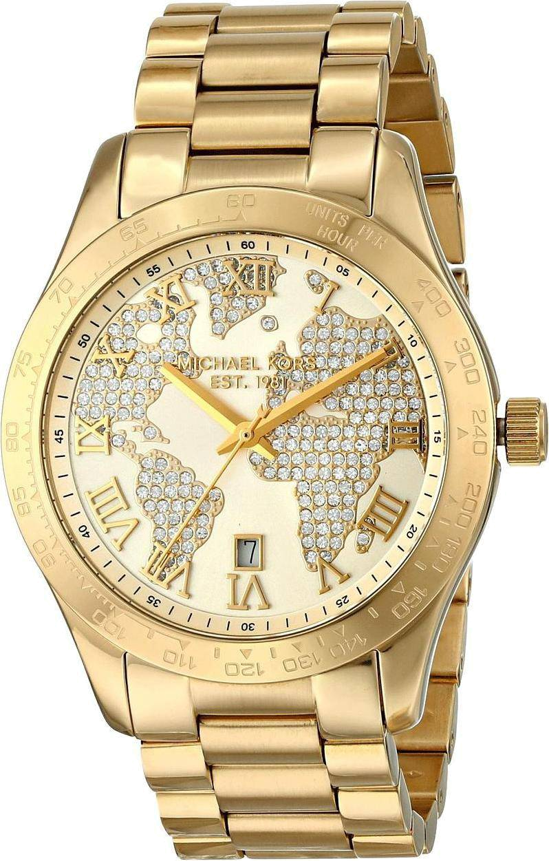 Michael Kors Layton Chronograph Gold Dial Gold Steel Strap Watch for Women - MK5959