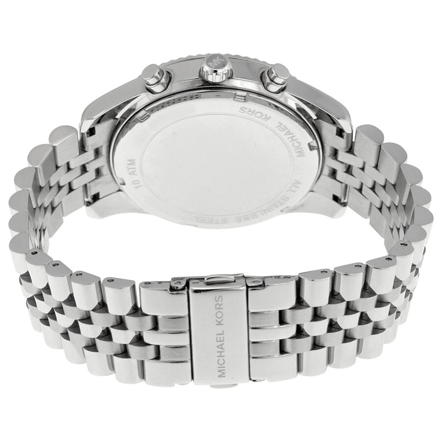 Michael Kors Lexington Chronograph Silver Dial Silver Steel Strap Watch for Men - MK8405