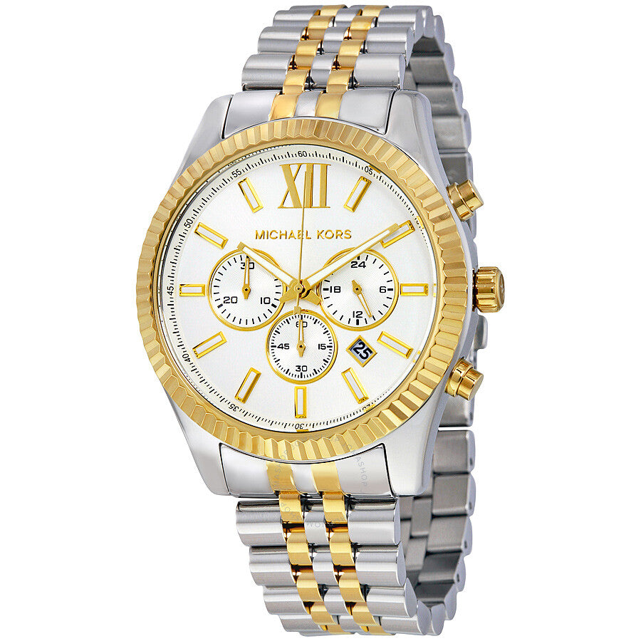 Michael Kors Lexington Silver Dial Two Tone Steel Strap Watch for Men - MK8344