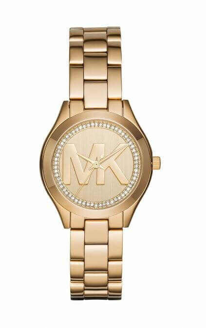 Michael Kors Slim Runway Gold Dial Gold Steel Strap Watch for Women - MK3477