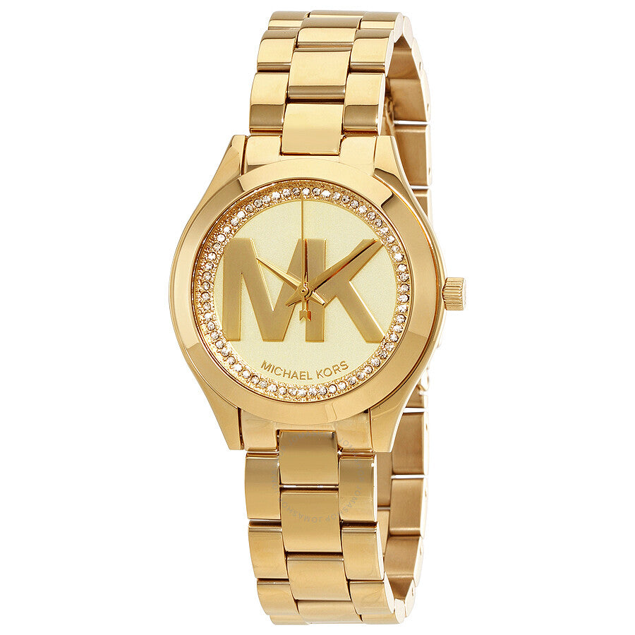 Michael Kors Slim Runway Gold Dial Gold Steel Strap Watch for Women - MK3477