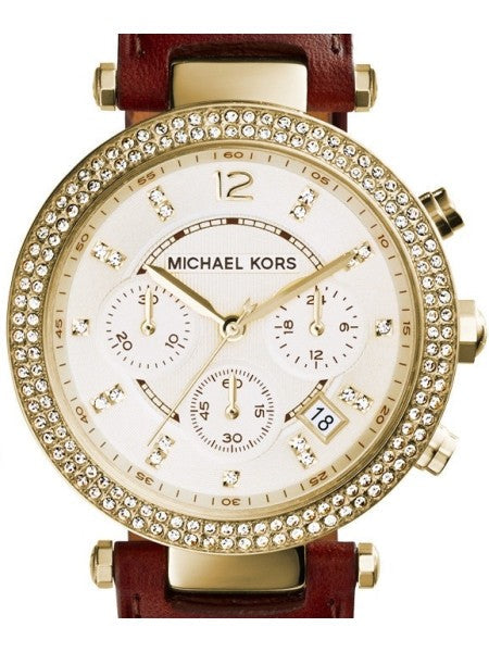 Michael Kors Parker Champagne Dial Brown Leather Strap Watch for Women - MK2249