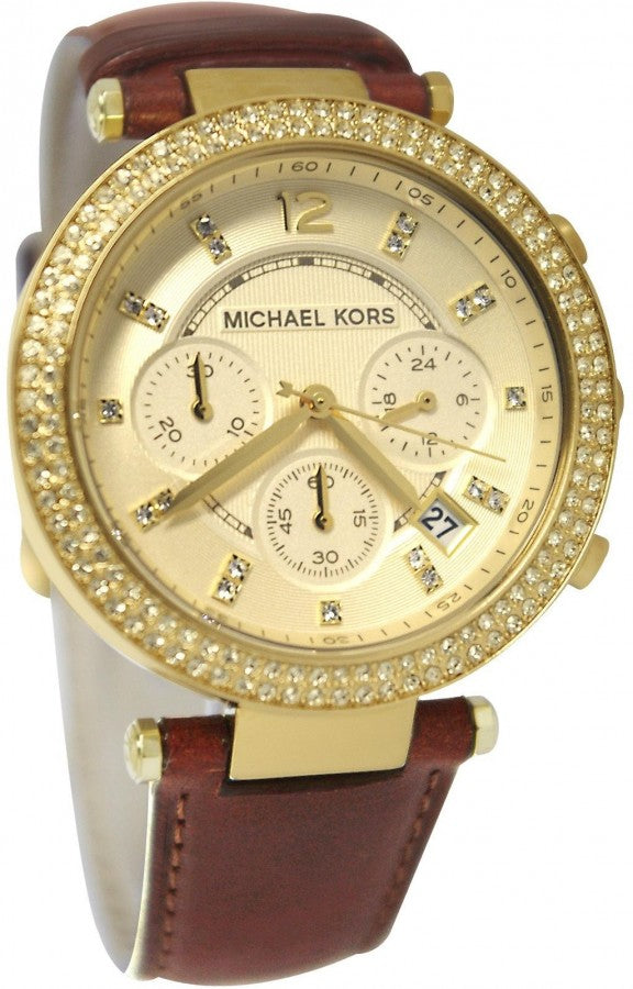 Michael Kors Parker Champagne Dial Brown Leather Strap Watch for Women - MK2249