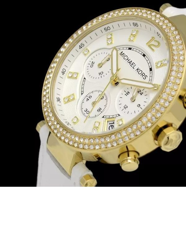 Michael Kors Parker White Dial with Diamonds White Leather Strap Watch for Women - MK2290