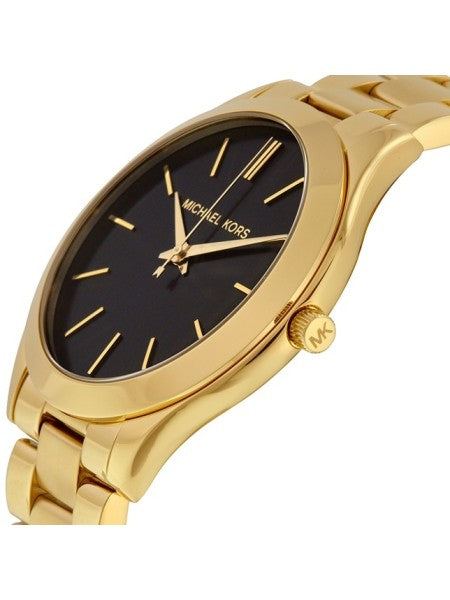 Michael Kors Runway Black Dial Gold Steel Strap Watch for Women - MK3478